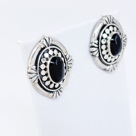 Vintage Southwest Sterling Silver 925 Ornate Black Onyx Earrings - Picture 3 of 6